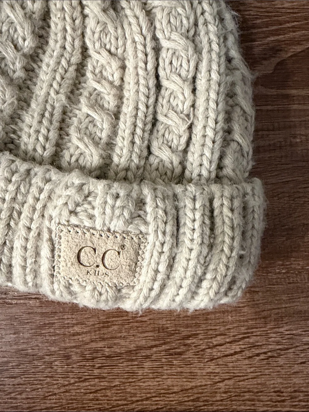 C.C Kids Cream Cable-Knit Pom Pom Hat